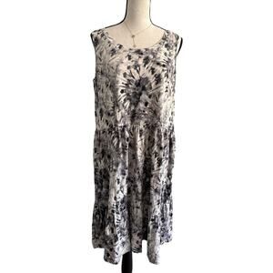 Women’s Gray Tie Dye Midi Tank Dress Pockets Cotton Blend MP Boho Resortwear